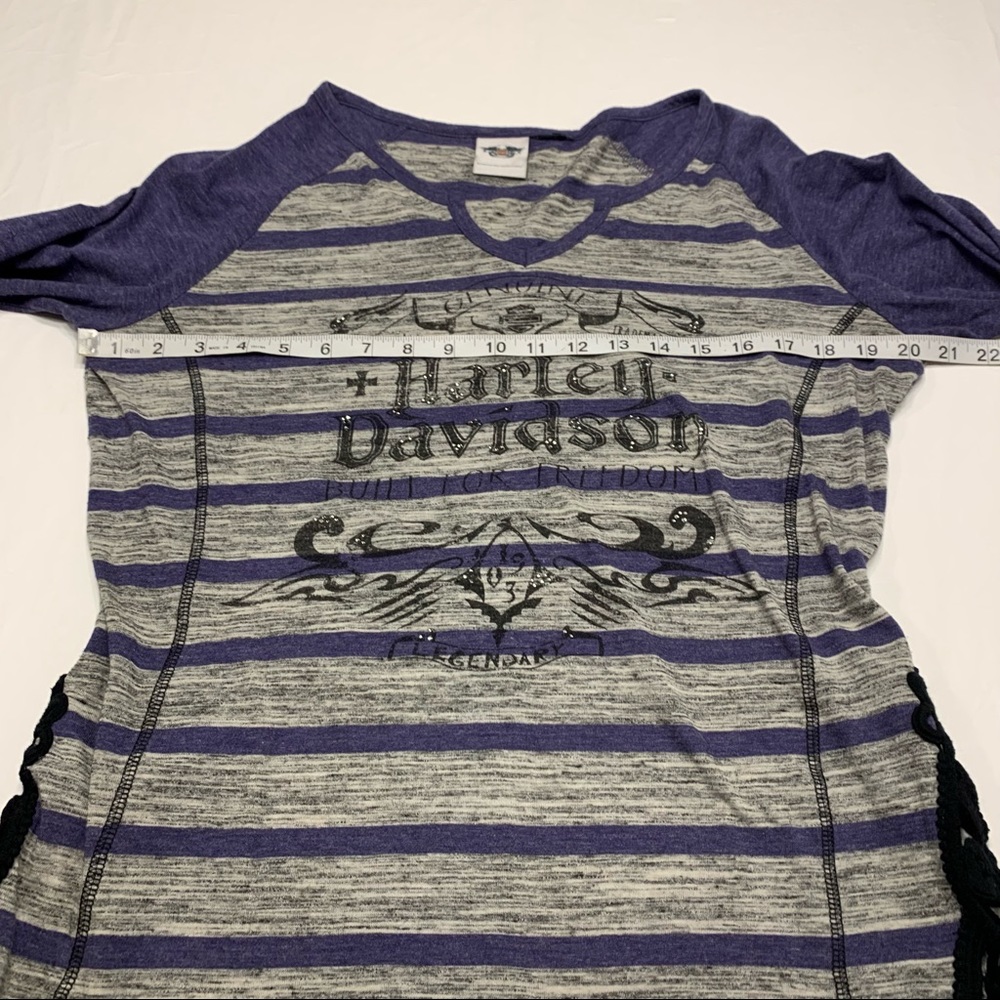 Harley Davidson Crochet Accent Long Sleeve Striped Shirt Measures Women’s Large - Picture 8 of 11